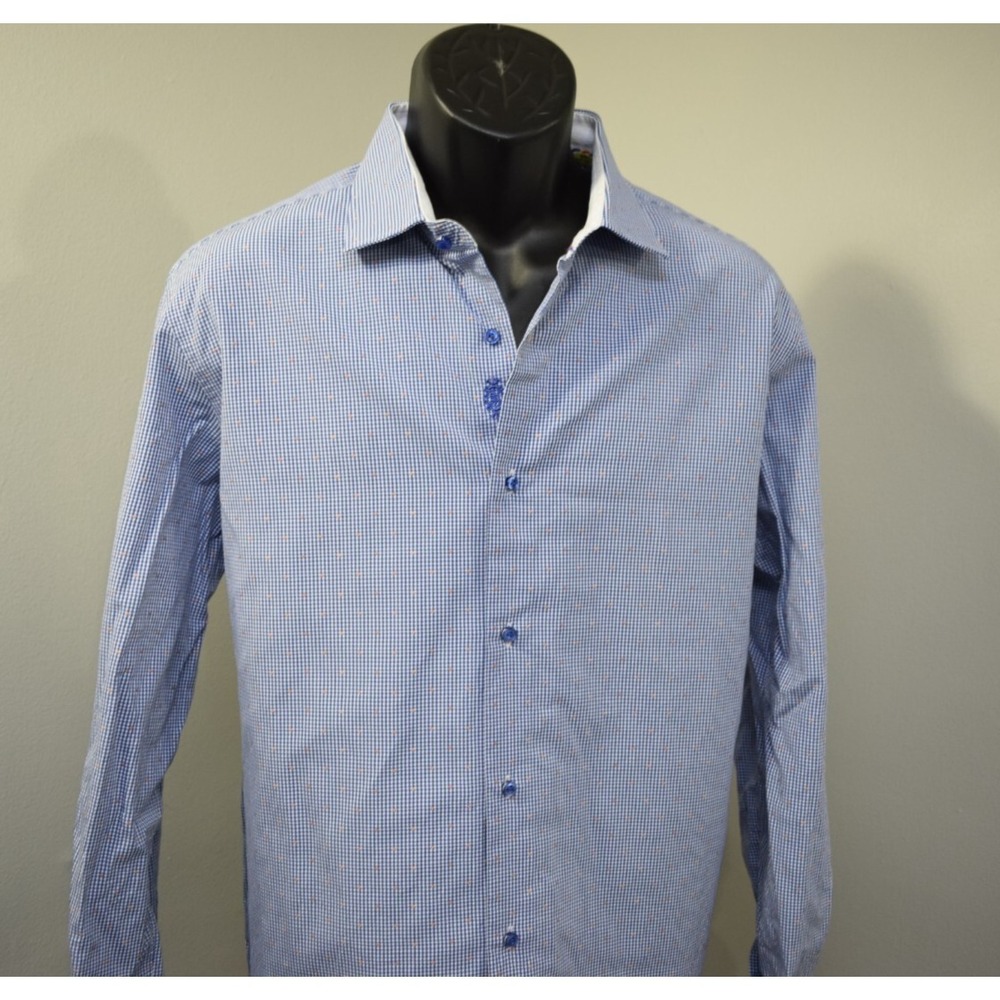 Robert Graham Designer Dress Shirt Plaid Spotted Long Sleeve Button Up Men 17 XL